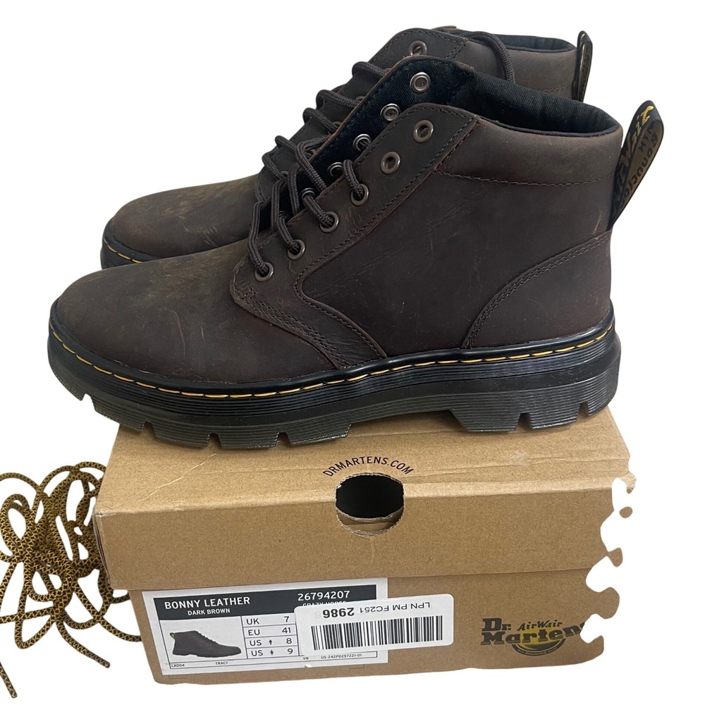 Dr. Martens Bonny Leather Dark Brown Crazy Horse Boots 26794207 Womens 9 Mens 8